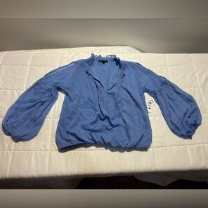 INC International Concepts Light Blue Romantic Blouse with Balloon Sleeves